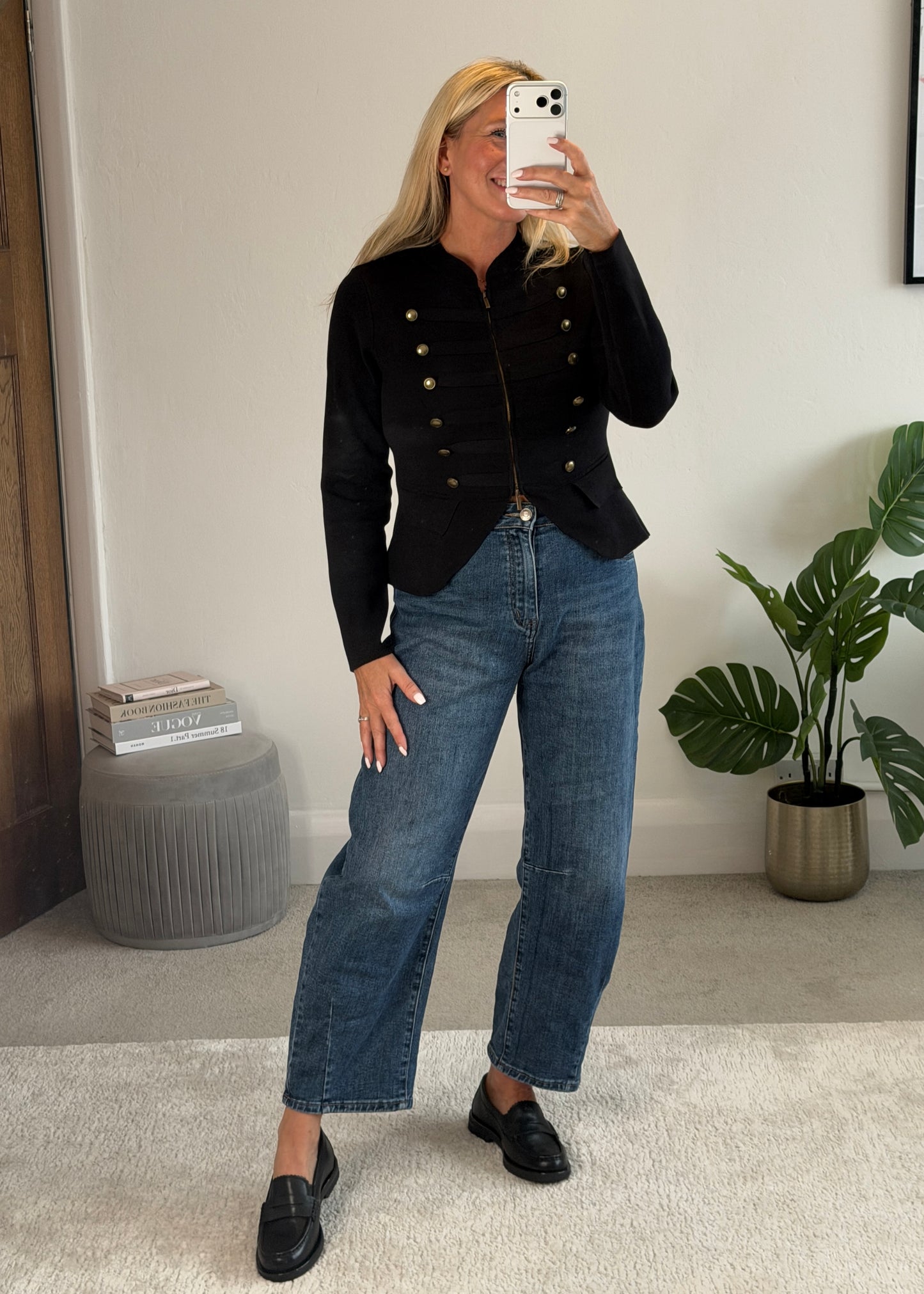 Chocolate Military Button Zip Knit Jacket