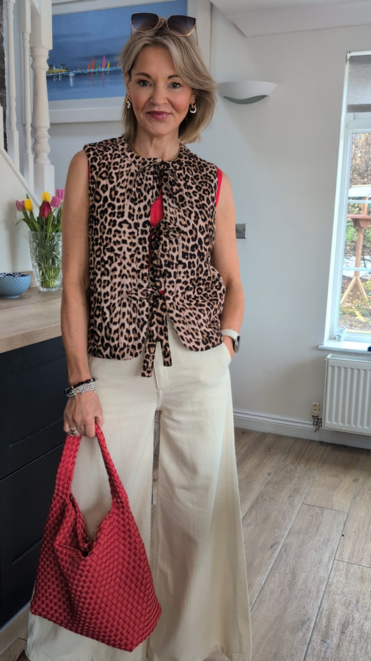 Leopard Lara Quilted Bow Tie Waistcoat