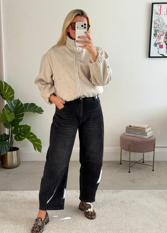 Oatmeal Brushed Funnel Neck Zip Jacket