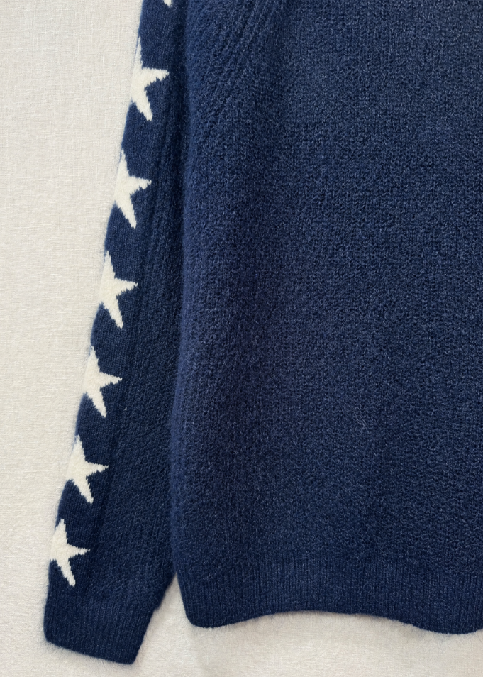 Navy/Cream Star Sleeve Jumper