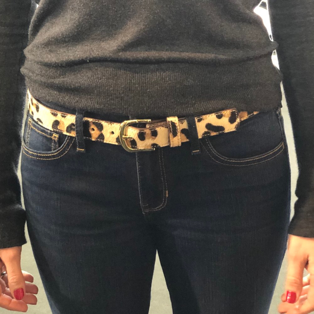 Leopard Print Pony Skin Leather Belt