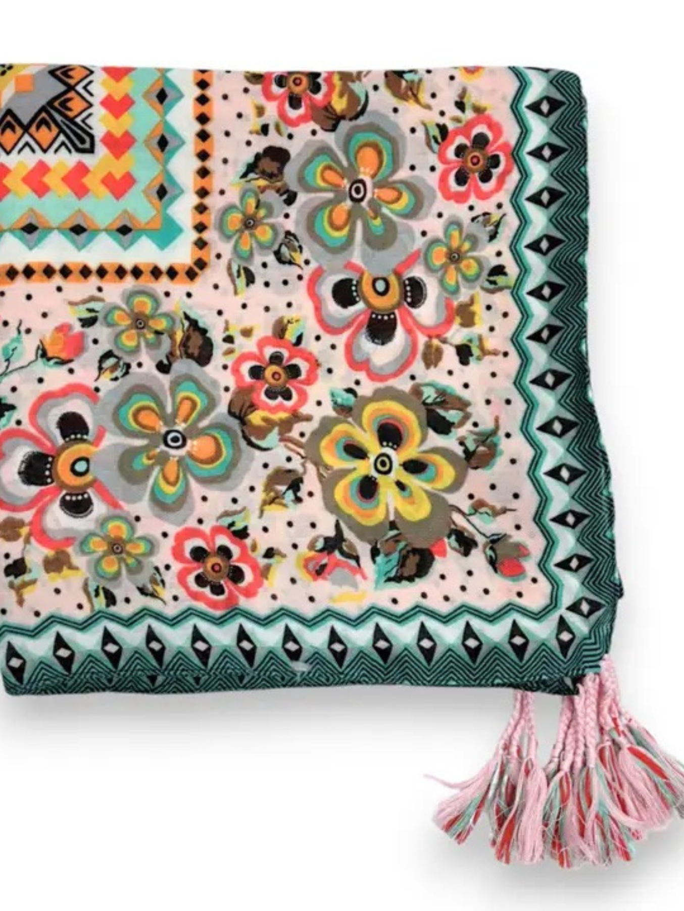 Coral Summer Flower Tassel Square Scarf