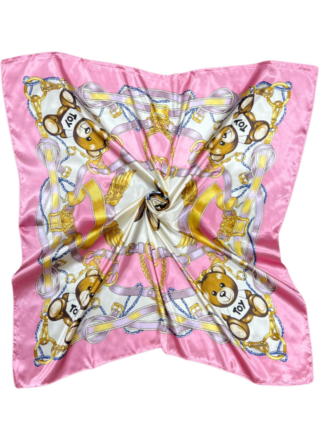 Pink Bear Pattern Silk Touch Square Scarf