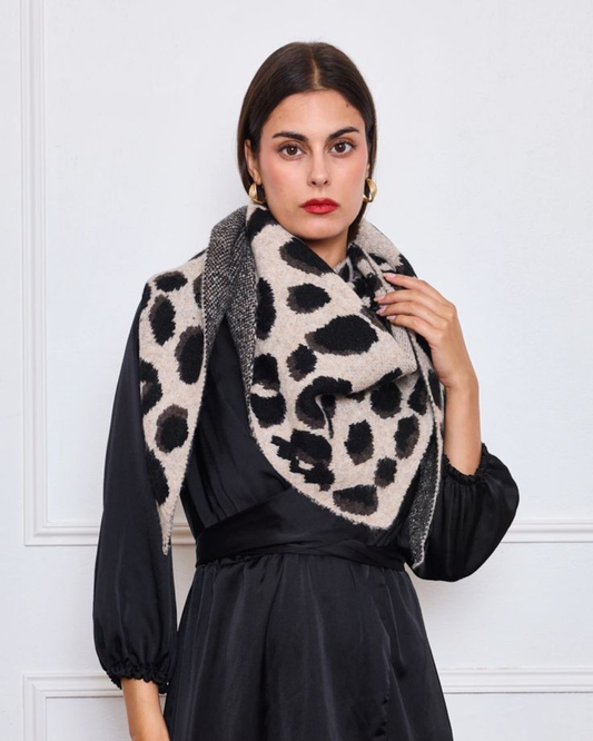 Beige Triangle Leopard Print Scarf