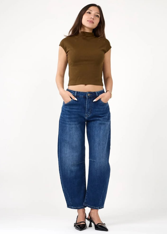 Livia Dark Blue Cropped Barrel Jeans
