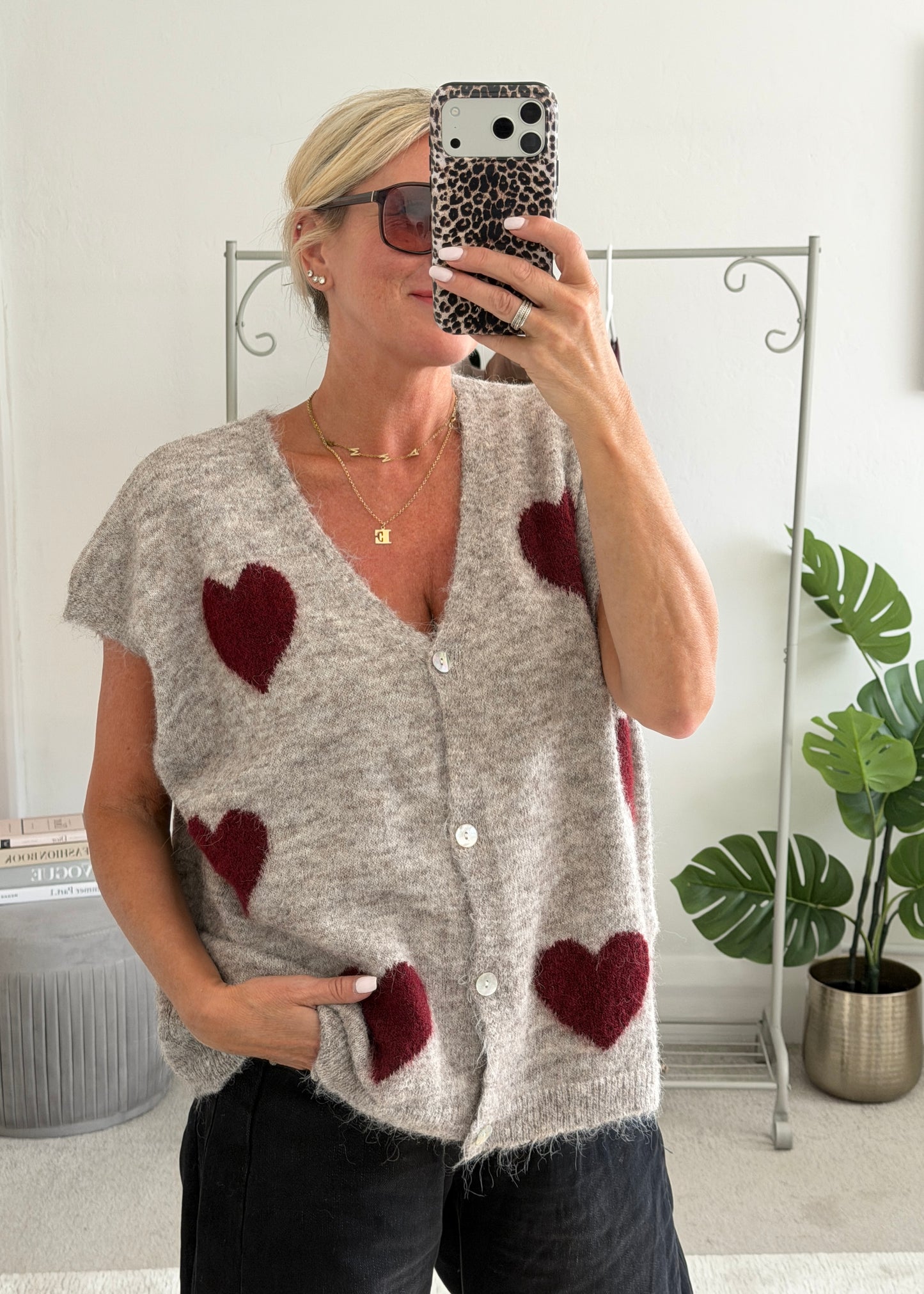 Light Oatmeal/Chocolate Oversized Heart Cardigan - PRE ORDER
