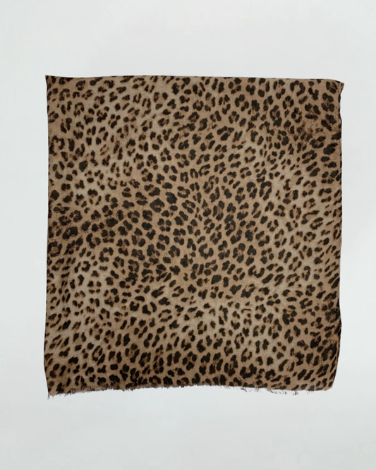 Brown Cheetah Print Cotton Blend Scarf
