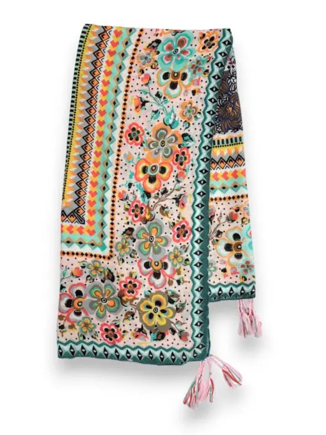 Coral Summer Flower Tassel Square Scarf