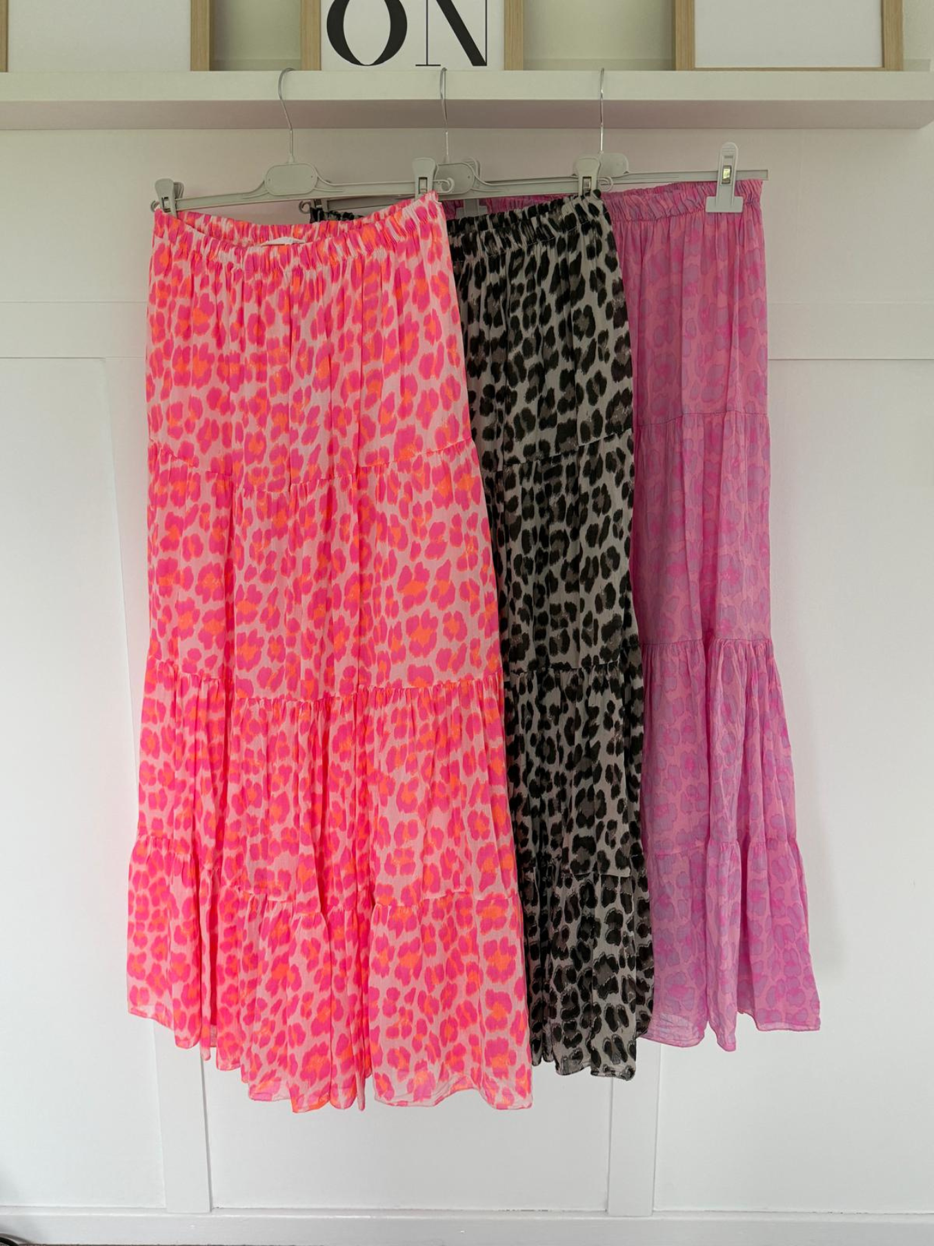 Pink/Lilac Leopard Tiered Cotton Skirt
