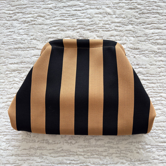 Black/Tan Woven Stripe Soft Pouch Clutch Bag
