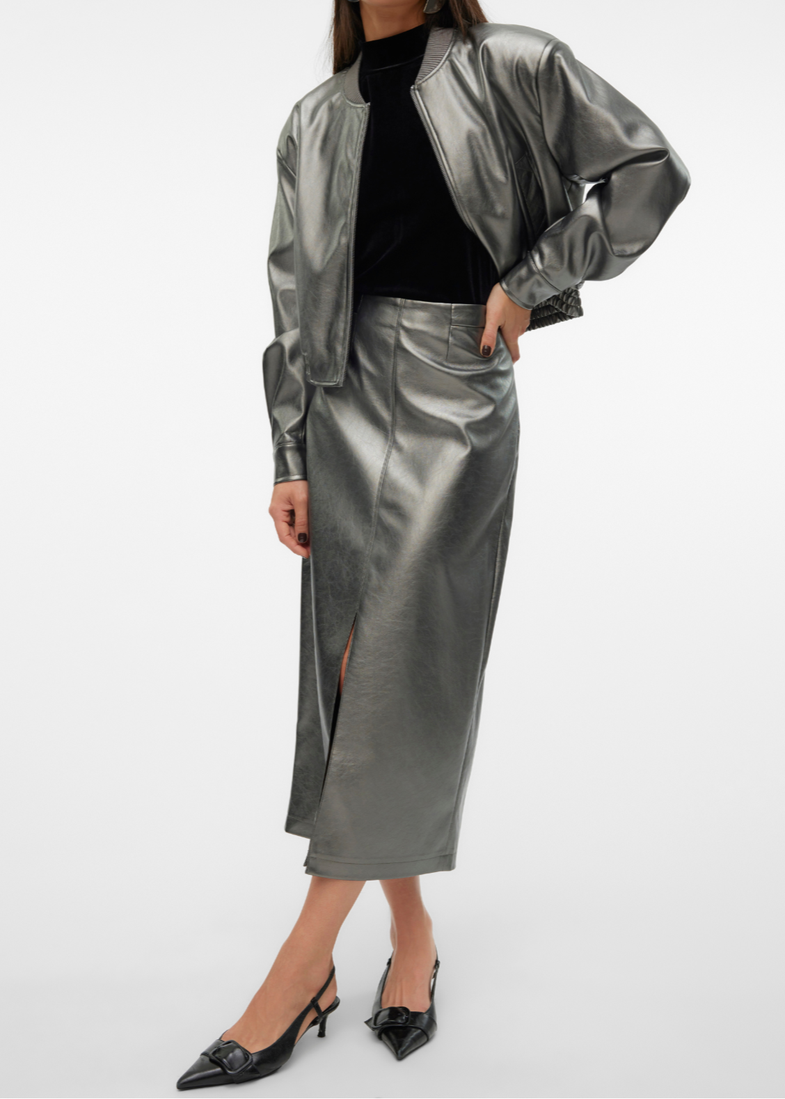 Camilla Gunmetal PU High Waist Pencil Skirt