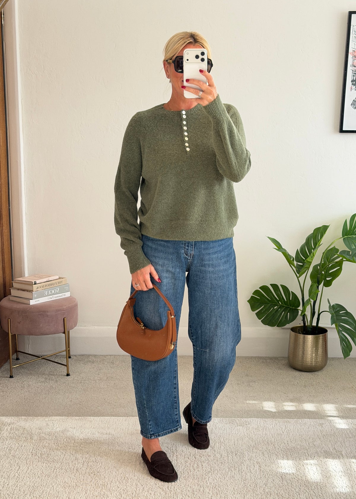 Khaki Alpaca Mix Button Jumper