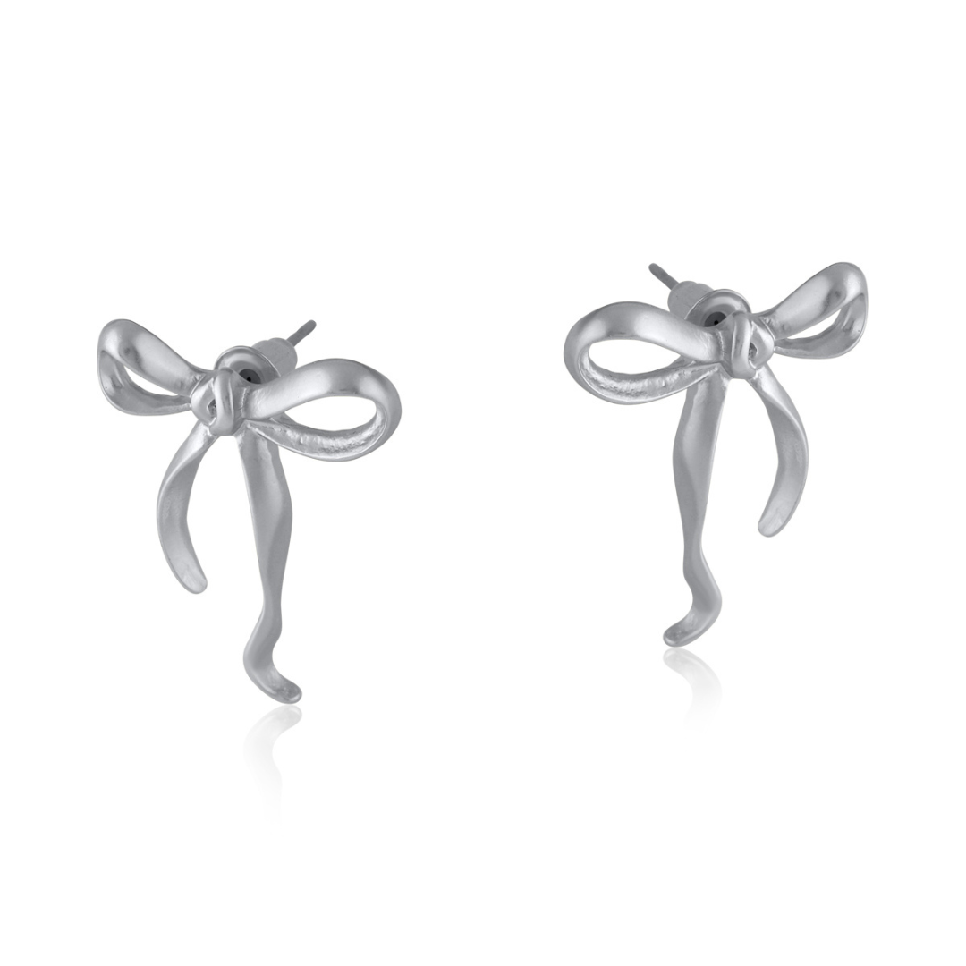 Silver Paloma Bow Matte Earrings