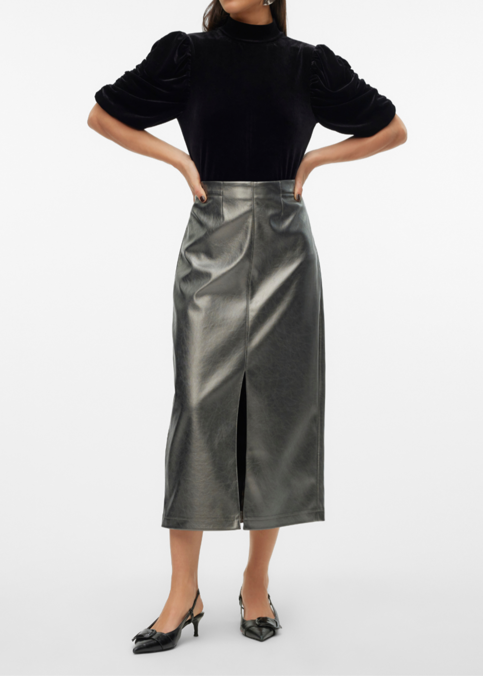 Camilla Gunmetal PU High Waist Pencil Skirt