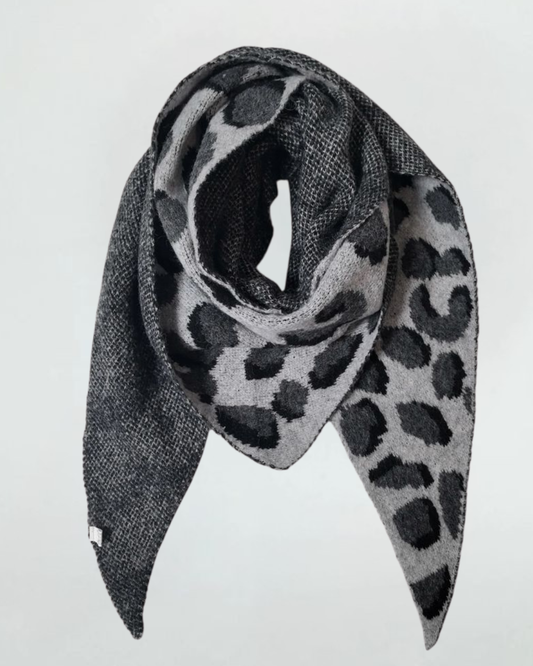 Grey Triangle Leopard Print Scarf