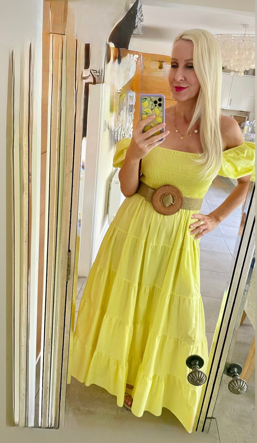 Yellow Puff Shoulder Maxi Dress