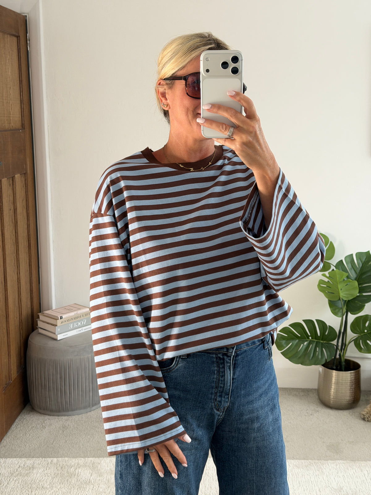 Chocolate/Blue Stripe Relaxed T Shirt