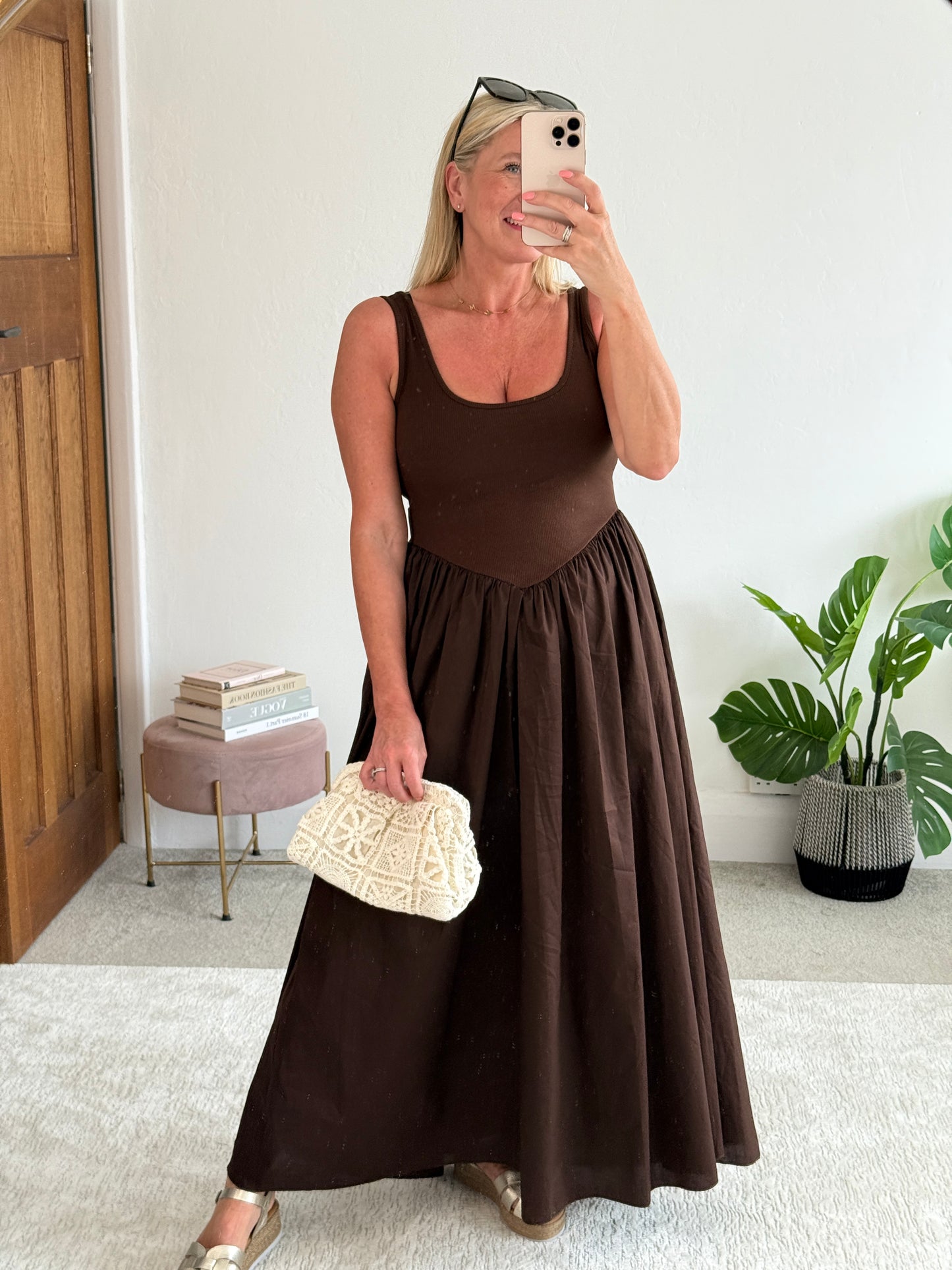 Chocolate V Waist Pocket Maxi Dress