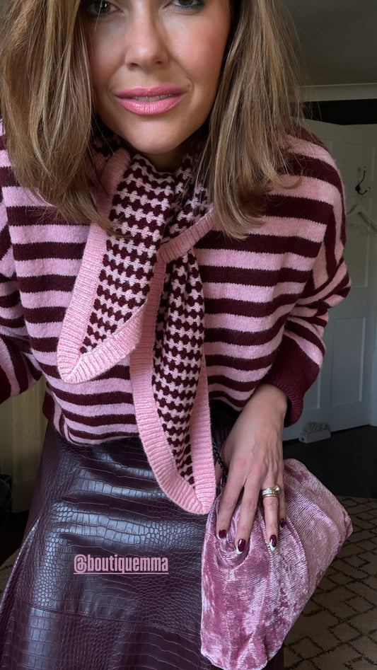 Burgundy/Pink Relaxed Fit Stripe Jumper