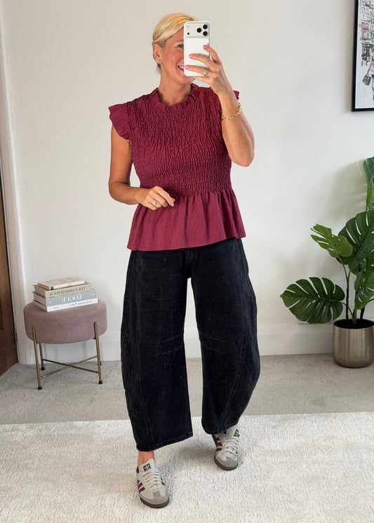 Plum Smocked Peplum Top