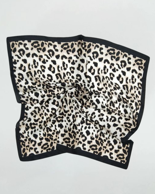 Beige Leopard Print Border Square Scarf