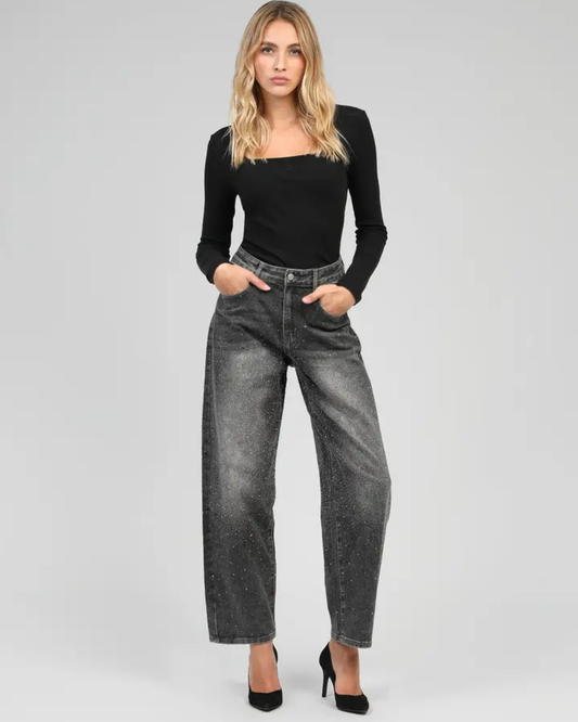 Grey Palone Glitter Barrel Leg Jeans