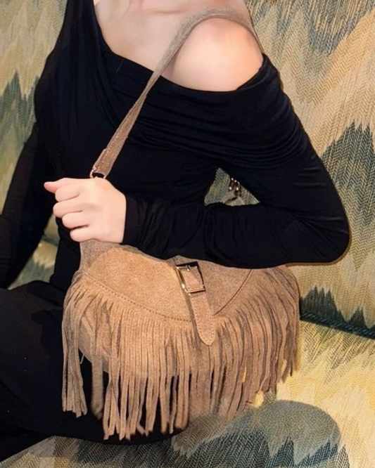 Light Taupe Fringe Cross Body Bag