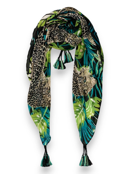 Black Panther Print Tassel Square Scarf