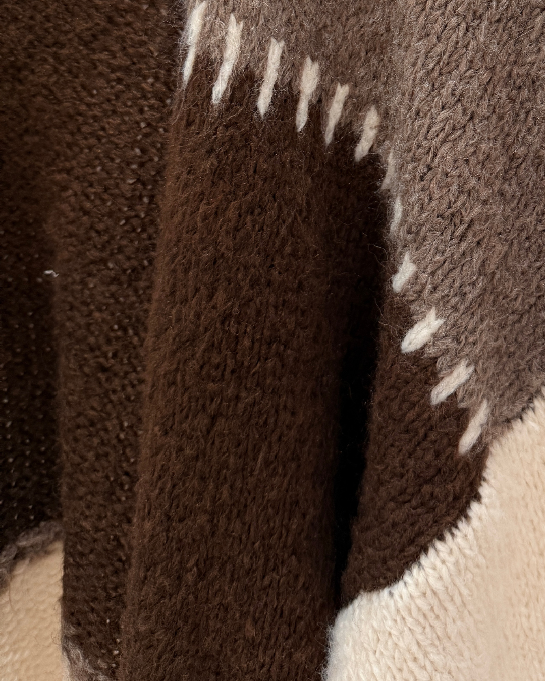 Brown/Mocha Patchwork Contrast Stitch Cosy Cardigan