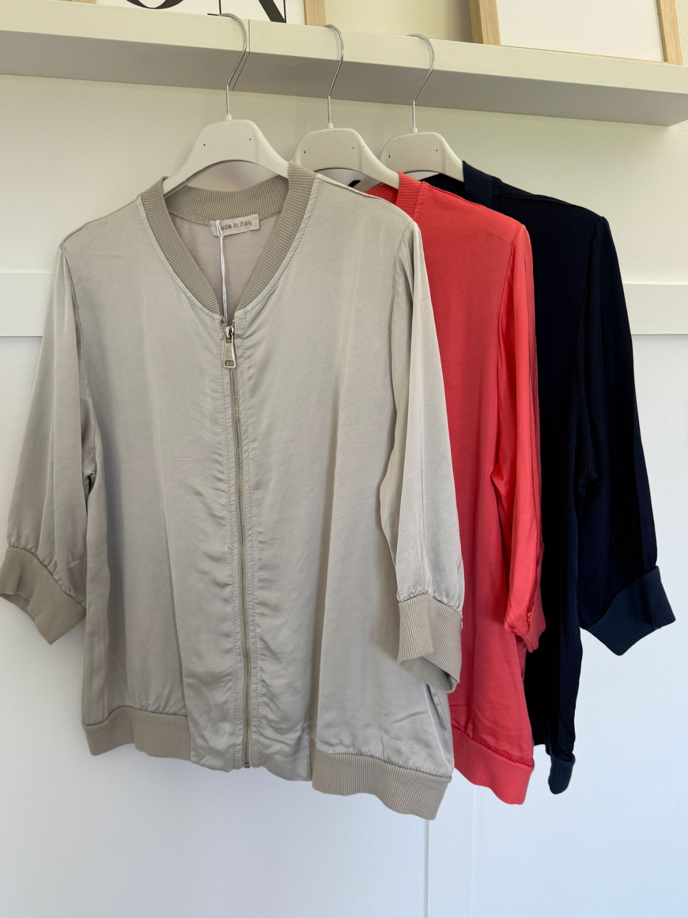 Navy Silk Mix 1/2 Sleeve Bomber Jacket