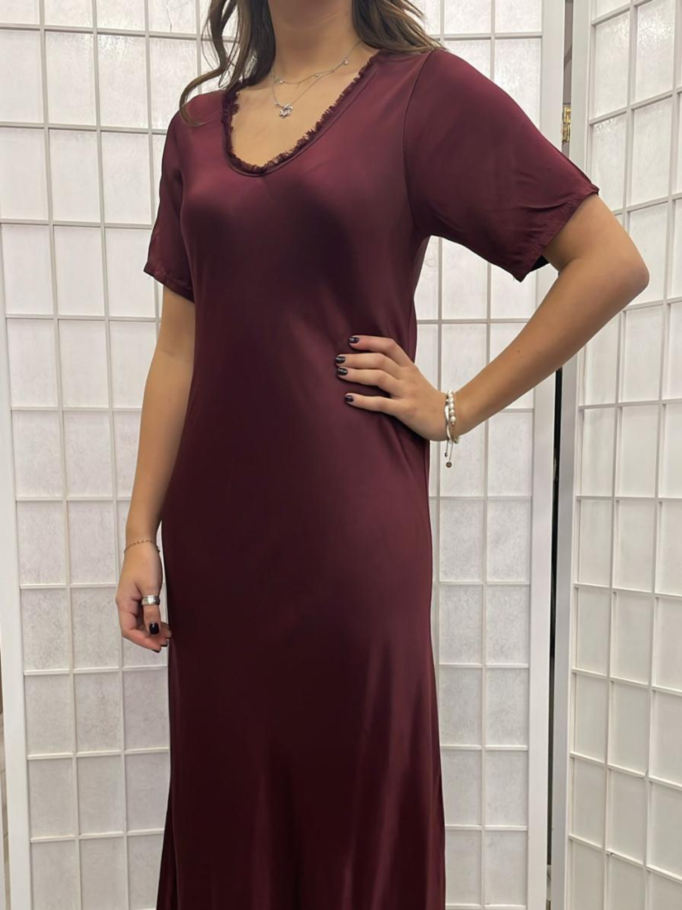 Silver Short Sleeve Satin Slip Dress