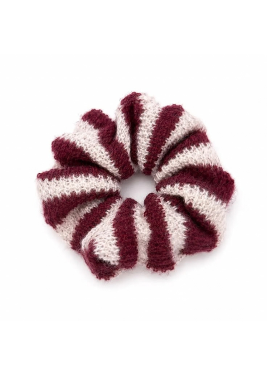 Burgundy/Cream Chunky Stripe Knitted Scrunchie
