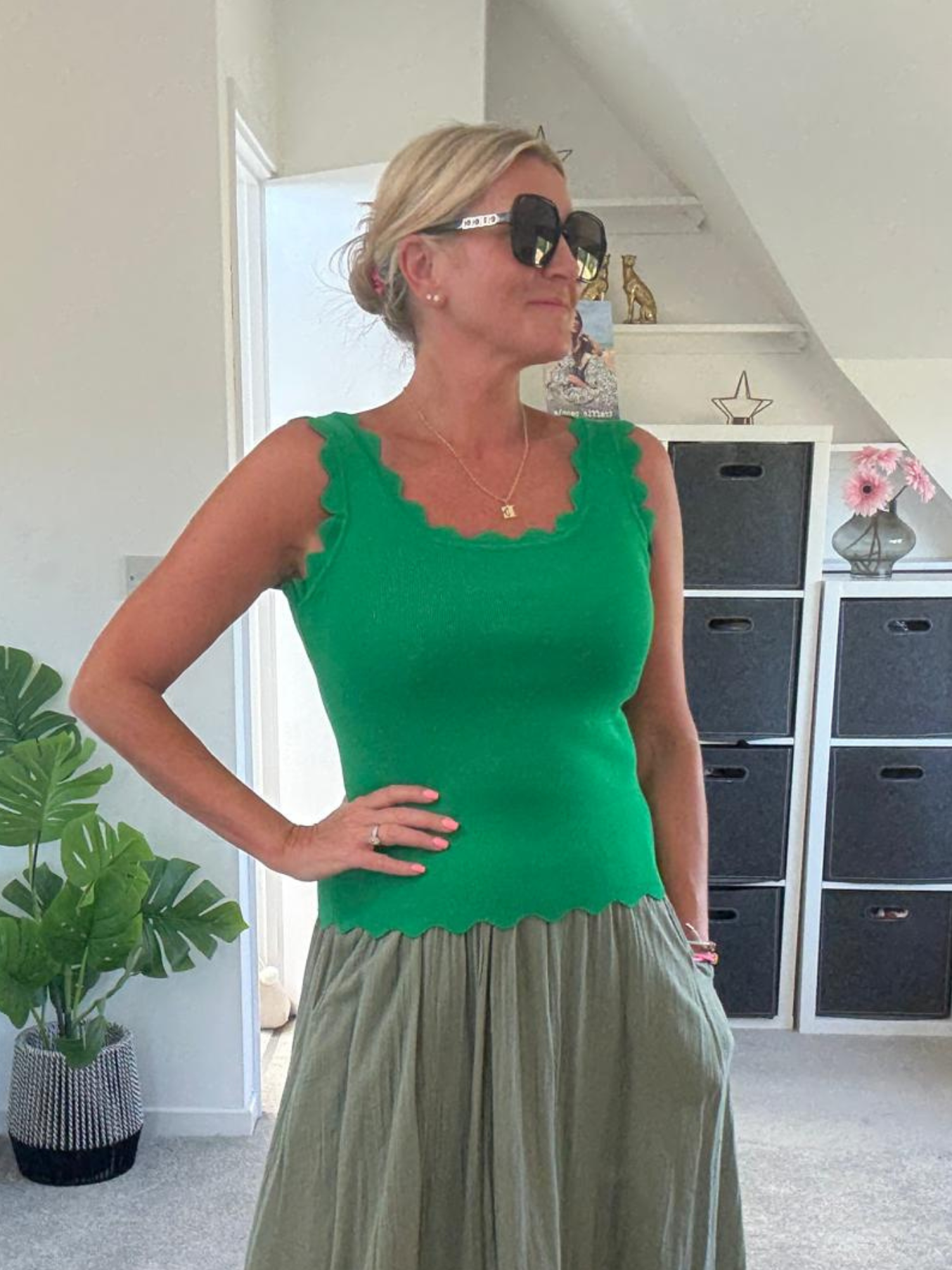 Mocha Scallop Edge Vest Top