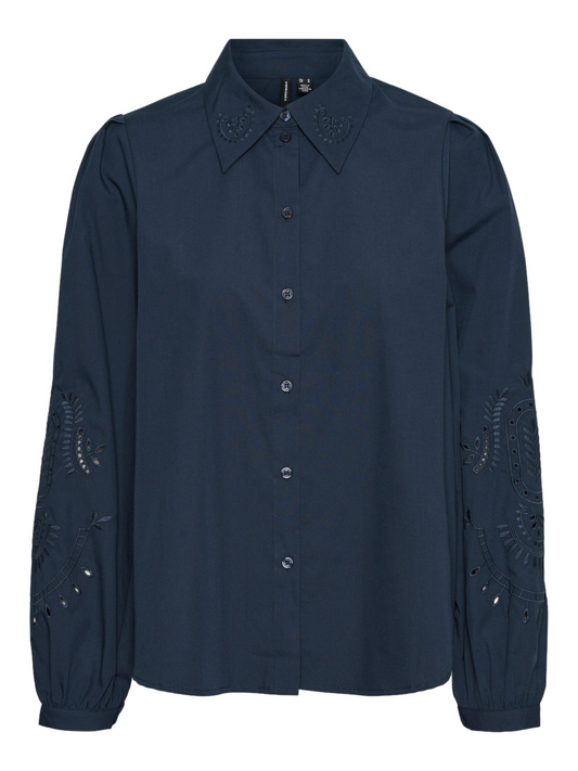 Navy Embroidery Anglaise Sleeve Blouse