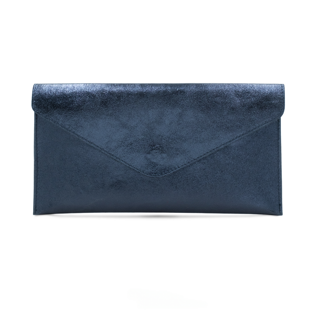 Navy Metallic Leather Clutch Bag