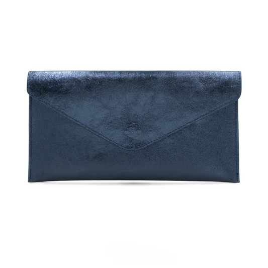 Navy Metallic Leather Clutch Bag