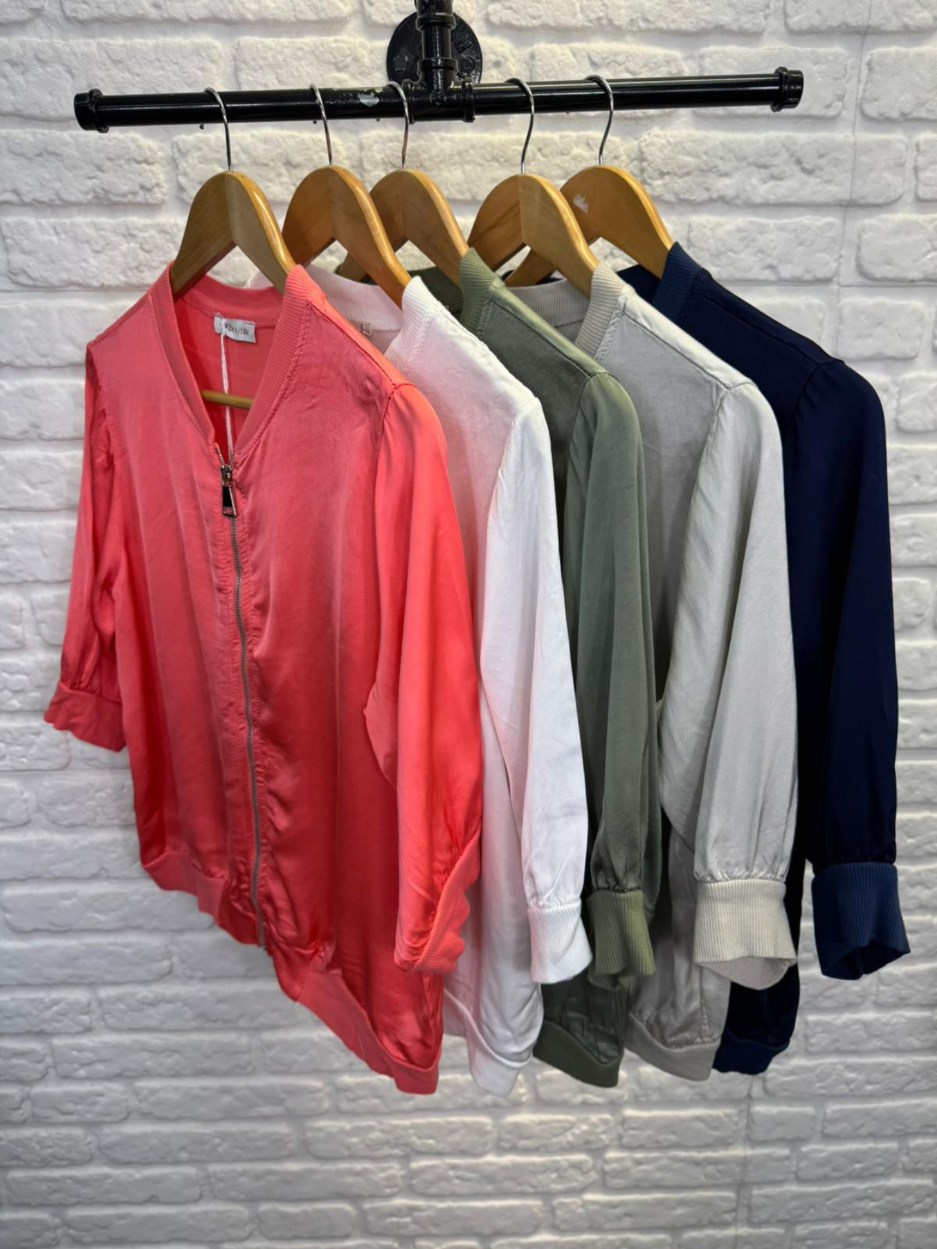 Navy Silk Mix 1/2 Sleeve Bomber Jacket