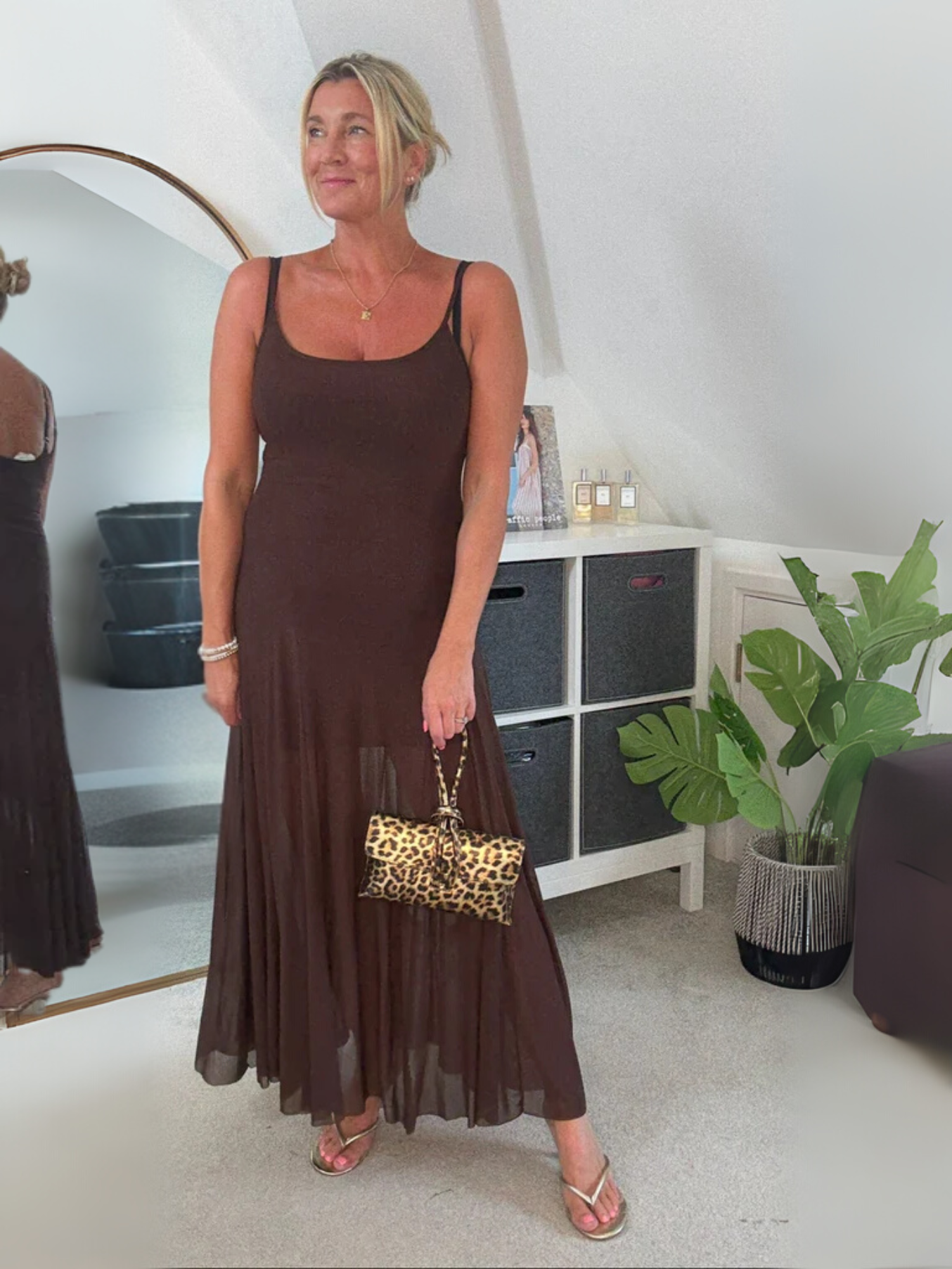 Chocolate Strappy Mesh Maxi Dress