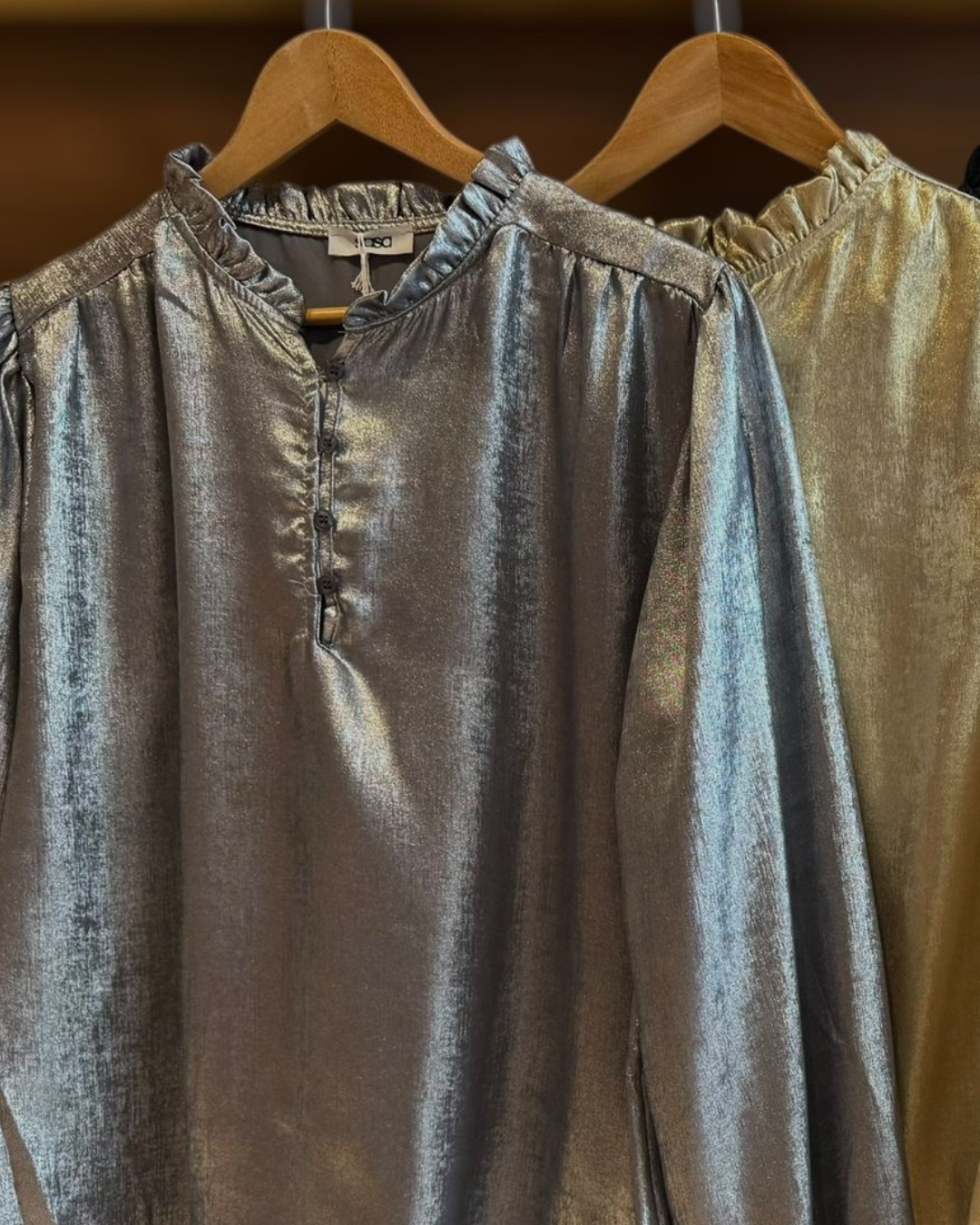 Gold Metallic Ruffle Neck Blouse