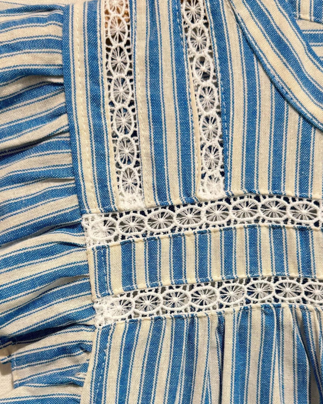 Blue/Cream Frill Sleeve Stripe Blouse