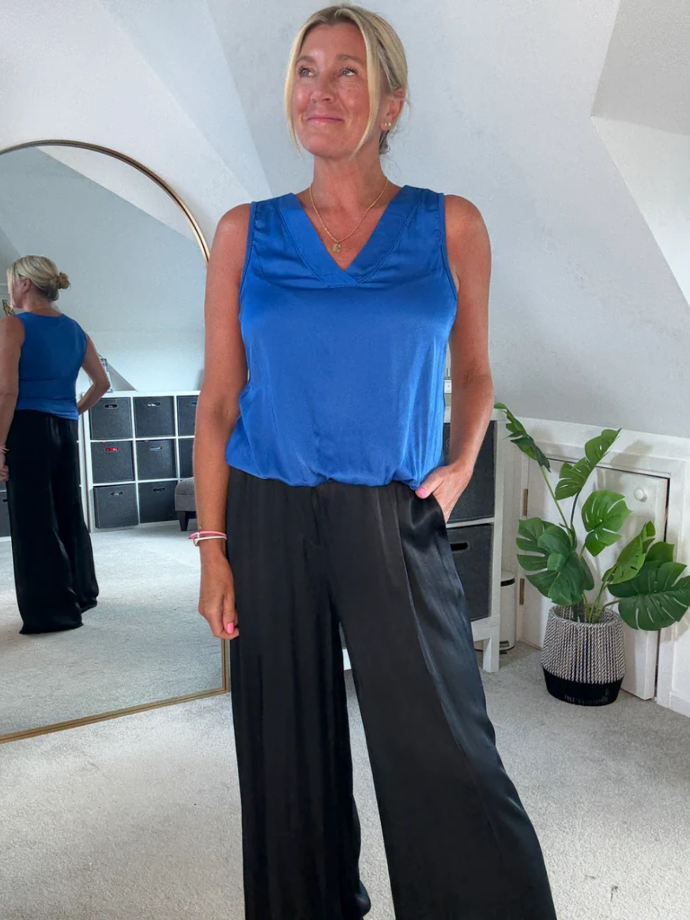 Emy Black Satin Wide Leg Trousers