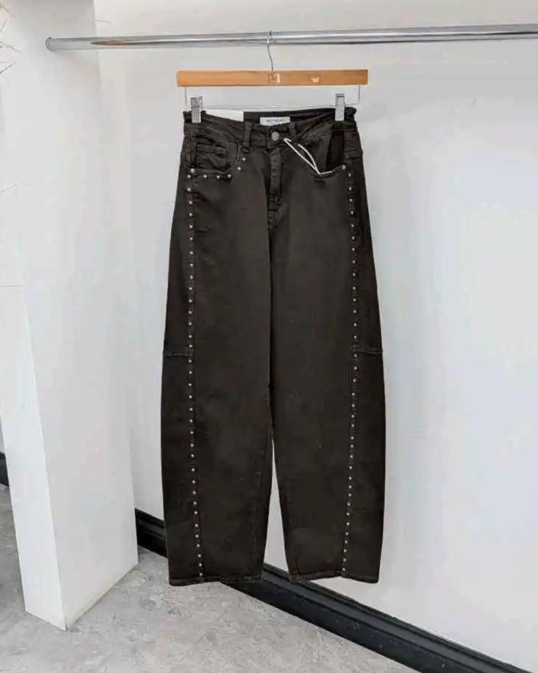 Chocolate Stud Barrel Leg Jeans