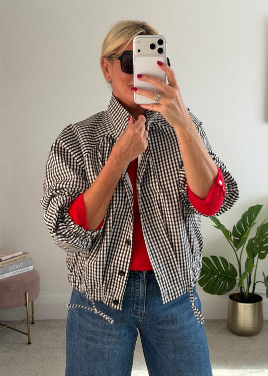 Black Check Funnel Neck Jacket