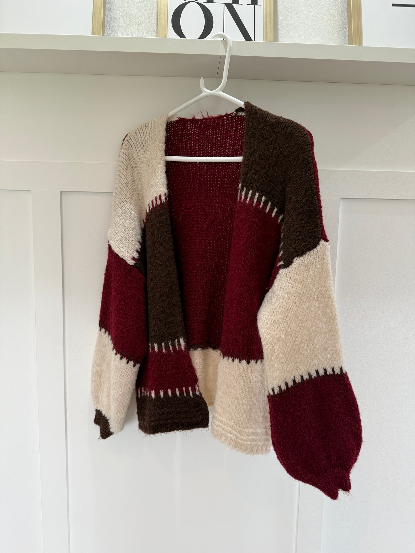 Brown/Mocha Patchwork Contrast Stitch Cosy Cardigan