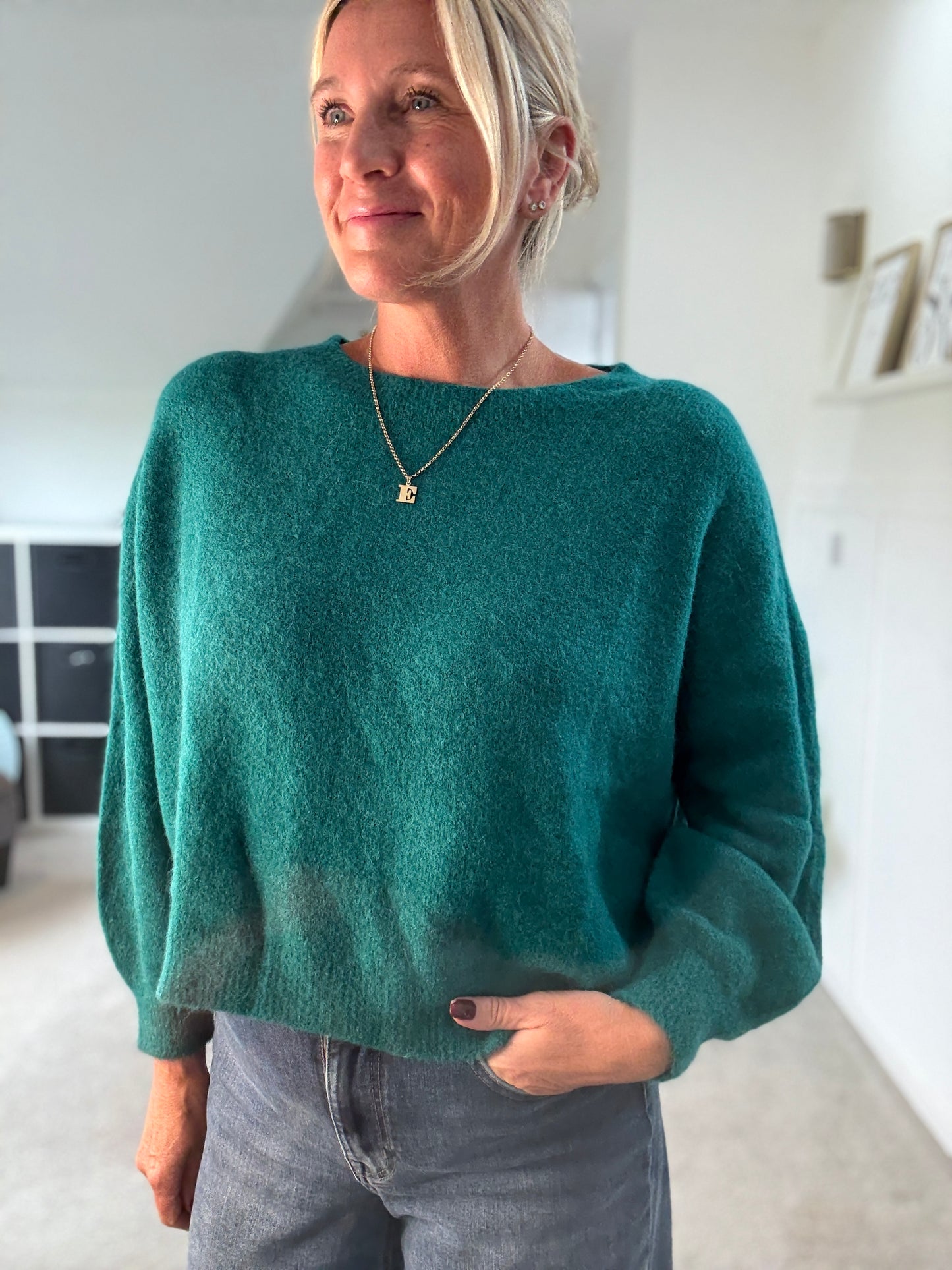 Teal Alpaca Mix Fluffy Jumper
