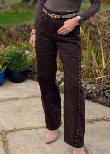 Chocolate Stud Barrel Leg Jeans