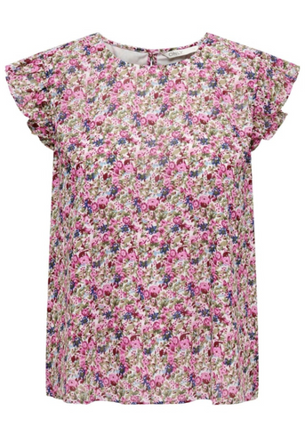 Pink Floral Frill Sleeve Top by ONLY