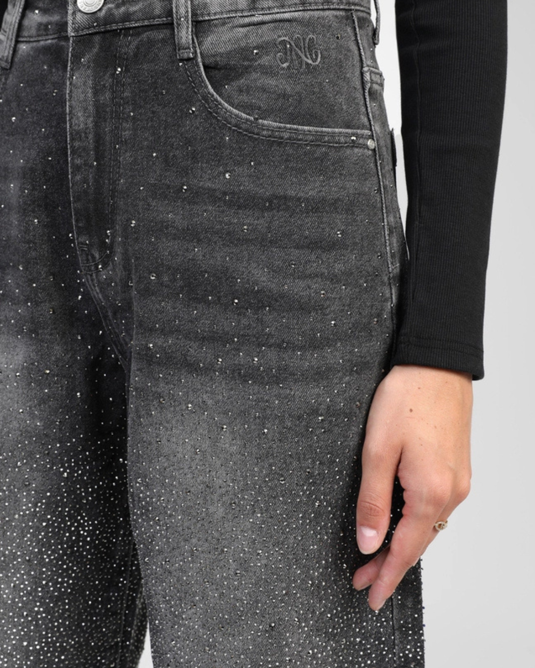 Grey Palone Glitter Barrel Leg Jeans
