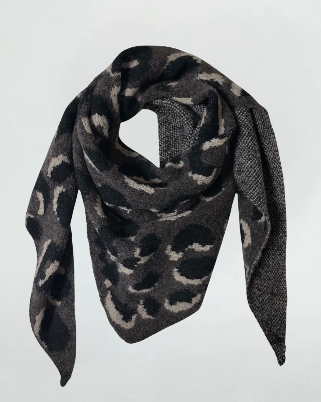 Grey Triangle Leopard Print Scarf