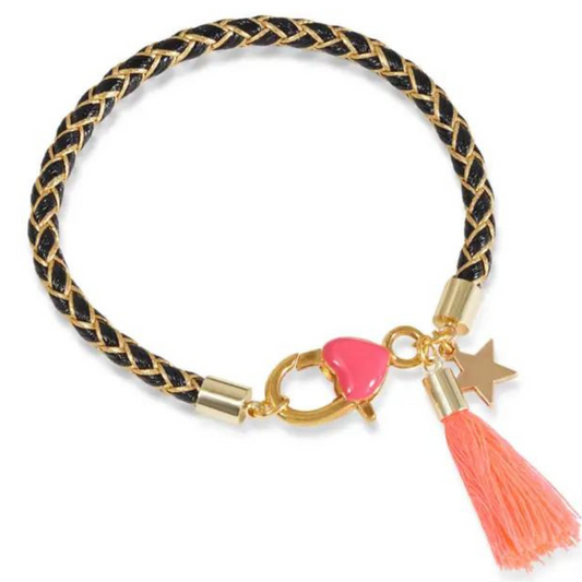 Black & Gold Plaited Bracelet (2 Tassel Colours)